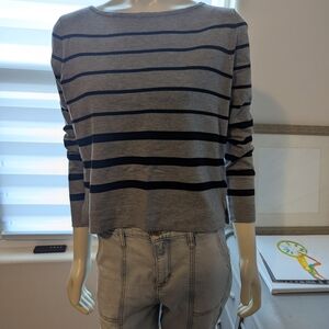 Liz Claiborne Gray and Black Striped Sweater